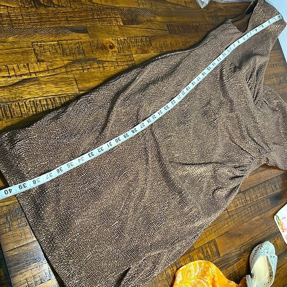Lauren Ralph Lauren Gold Bronze Shimmer  Brown dress knee modest - Picture 13 of 15